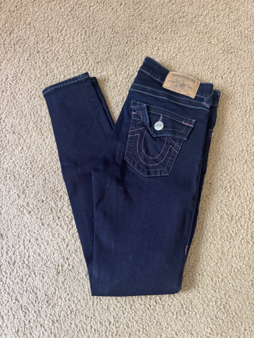 True Religion Women's Navy Skinny Jeans with Signature Pocket